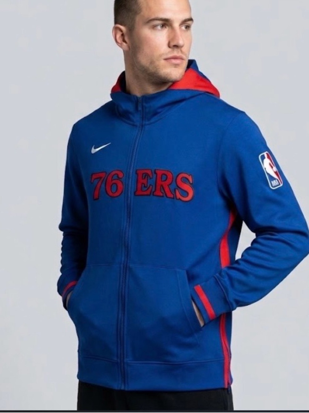 NIKE NBA PHILADELPHIA 76ERS ZIP HOODIE WARM UP.